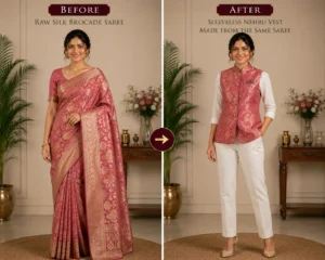 Custom Saree to Sleeveless Nehru Vest Conversion