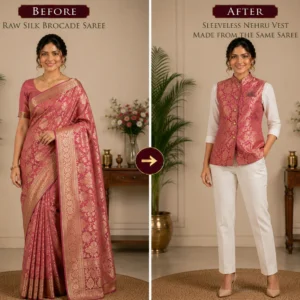 Custom Saree to Sleeveless Nehru Vest Conversion