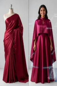 Custom Saree to Full-Length Cape Dress Conversion