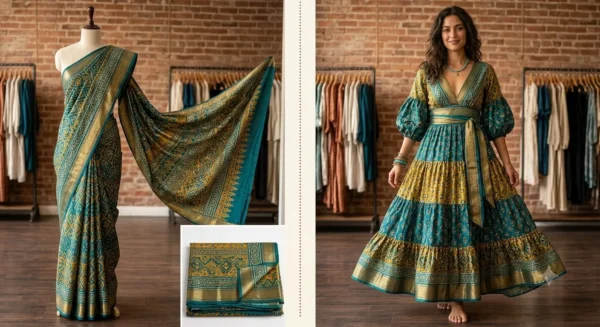 Custom Saree to Tiered Boho Dress Conversion Service