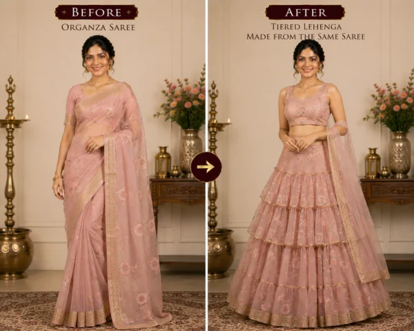 Custom Saree to Tiered Lehenga Conversion