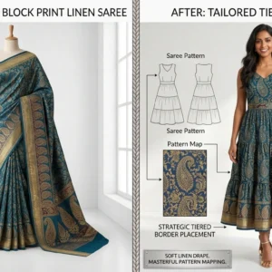 Custom Saree to Tiered Midi Dress Conversion