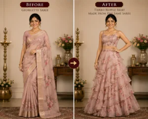 Custom Saree to Tiered Ruffle Skirt Conversion