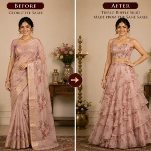 Custom Saree to Tiered Ruffle Skirt Conversion