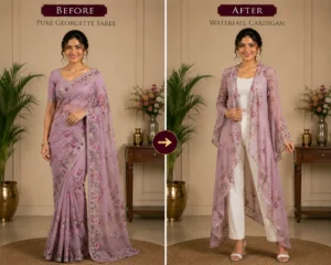 Custom Saree to Waterfall Cardigan Conversion