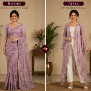 Custom Saree to Waterfall Cardigan Conversion