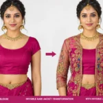 2 in 1 Invisible Aari Jacket with Royal Peacock Maggam Work embroidery on transparent organza detachable bridal blouse jacket