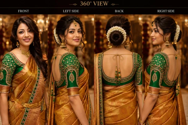 Emerald green Bridal Aari Blouse 360 degree front back and sleeve design