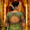 Emerald Green Bridal Aari Blouse Back Neck Design with Royal Paisley Maggam Embroidery and Crystal Bead Work