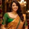 Emerald green Bridal Aari Blouse front view with gold lattice kundan embroidery