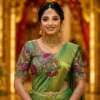 Emerald Green Royal Paisley Bridal Aari Blouse Front Design with Premium Maggam Work, Stone Work and Silk Thread Embroidery
