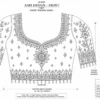 Emerald Green Floral Bridal Aari Blouse Front View with Premium Maggam Work and Transparent Net Sleeves papert tracing