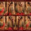 360 degree view of luxury emerald green bridal Aari blouse featuring floral embroidery and peacock Maggam work