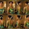 Green Peacock Aari Bridal Blouse 360 degree view showing front back and sleeve embroidery