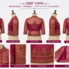 Magenta Temple Heritage Invisible Aari Jacket with detachable transparent organza, handcrafted temple motif Aari embroidery, premium South Indian bridal designer overlay 360 view