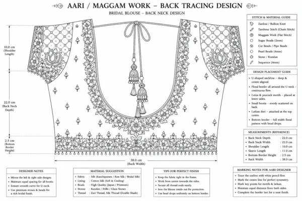 Red bridal Aari blouse back neck paper tracing design for Maggam work