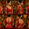 360 degree red gold bridal Aari blouse with detailed sleeves and Maggam Work
