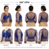 Royal Blue Temple Heritage Invisible Aari Jacket with transparent organza, handcrafted South Indian temple Aari embroidery and detachable bridal designer jacket 360 view