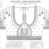 Back view of Royal Crimson Temple Couple Bridal Aari Blouse with deep U-neck, temple couple embroidery and premium Aari work paper tracing
