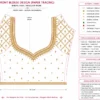 Royal magenta bridal Aari blouse front view with gold beadwork and peacock sleeve embroidery paper tracing