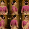 360-degree bridal model wearing the Royal Radha Krishna Aari Blouse showcasing premium Maggam Work from every angle.