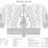 Royal Radha Krishna Bridal Aari Blouse back view featuring intricate Aari embroidery, floral vines, and luxury Maggam Work back paper tracing