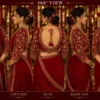 360-degree view of the Royal Ruby Velvet Bridal Aari Blouse displaying continuous floral vine Aari embroidery on the front, back and sleeves.