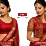 Ruby Red Temple Heritage Invisible Aari Jacket Front View