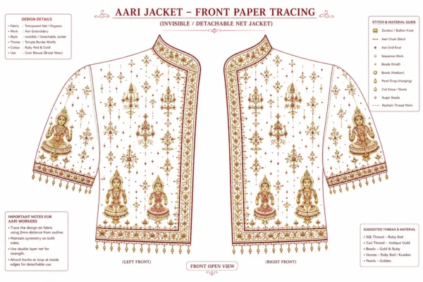 Front Paper Tracing for Ruby Red Temple Heritage Invisible Aari Jacket