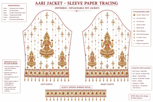Sleeve Paper Tracing for Ruby Red Temple Heritage Invisible Aari Jacket