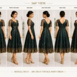 Artelle Deco Art Deco vintage party dress front view with geometric embroidery