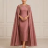 Celestra Cape vintage cape party dress with fitted midi dress and Indian embroidery