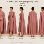Celestra Cape vintage cape party dress with fitted midi dress and Indian embroidery