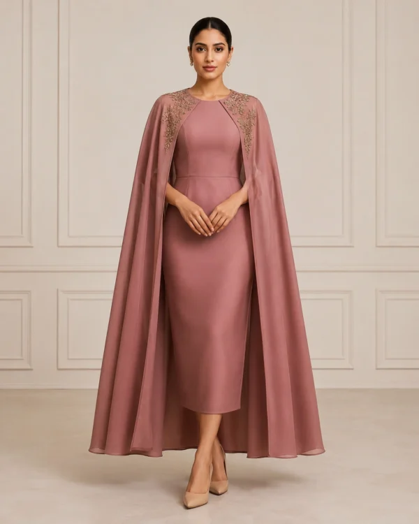 Celestra Cape vintage cape party dress with fitted midi dress and Indian embroidery