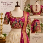 Front view of Telangana-style mirror work and Aari embroidery blouse