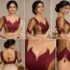 Diya Flame Deepavali fusion saree blouse with flame-shaped neckline and two-colour silk construction