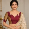 Diya Flame Deepavali fusion saree blouse with flame-shaped neckline and two-colour silk construction