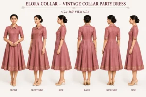 Elora Collar Vintage Party Dress | Embroidered Midi Dress