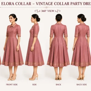 Elora Collar Vintage Party Dress | Embroidered Midi Dress