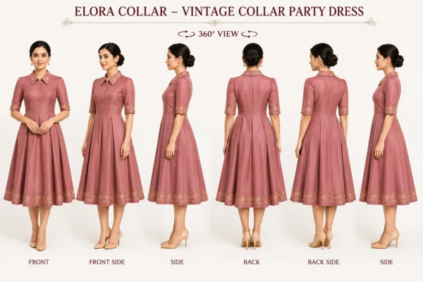 Elora Collar Vintage Party Dress | Embroidered Midi Dress
