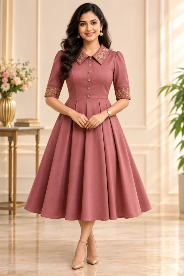 Elora Collar Vintage Party Dress | Embroidered Midi Dress