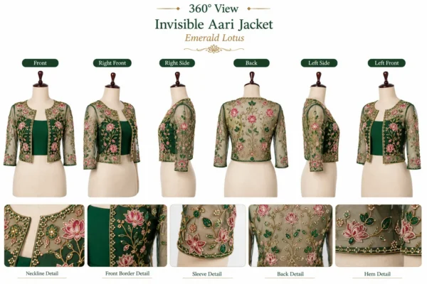 360 degree view of Emerald Green Lotus Bloom Invisible Aari Jacket