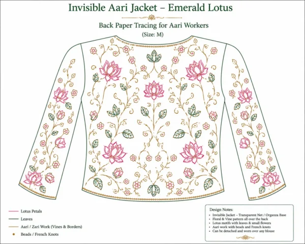 Back paper tracing pattern for Emerald Green Lotus Bloom Invisible Aari Jacket