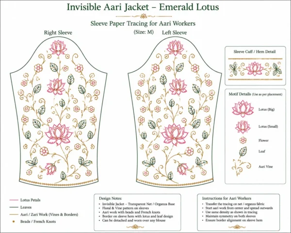 Sleeve paper tracing design for Emerald Green Lotus Bloom Invisible Aari Jacket
