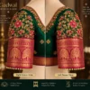 Gadwal-inspired silk blouse with heavy zari and floral Aari work
