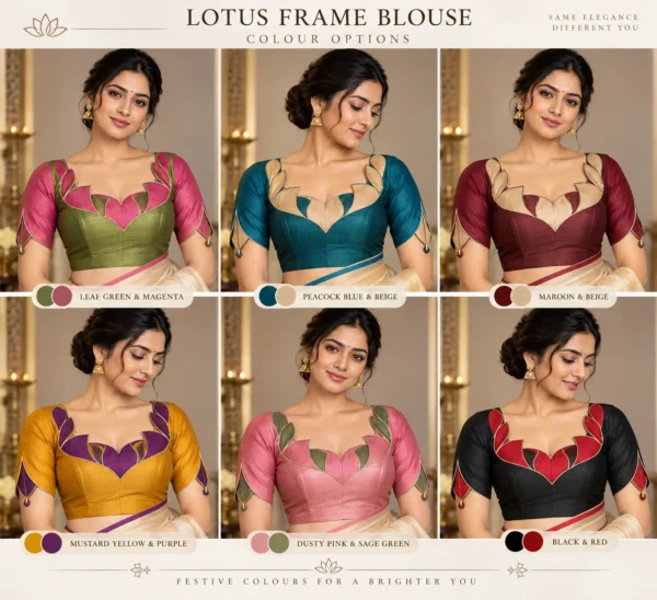 Lotus Frame Deepavali fusion saree blouse with lotus petal framed neckline
