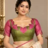 Lotus Frame Deepavali fusion saree blouse with lotus petal framed neckline