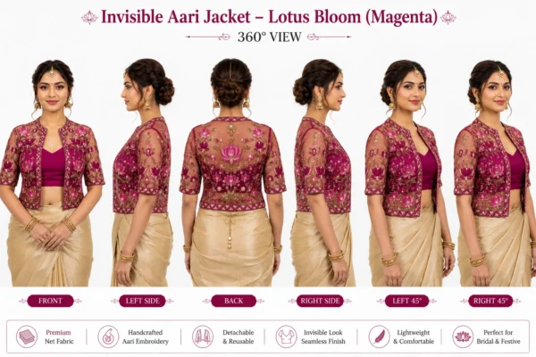 Magenta Lotus Bloom Invisible Aari Jacket 360 view