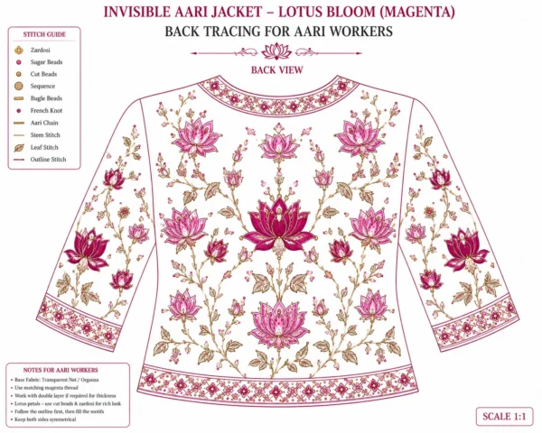 Magenta Lotus Bloom Invisible Aari Jacket back view