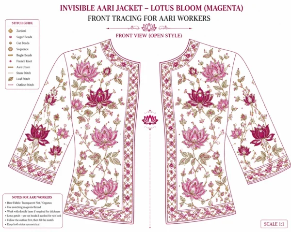 Magenta Lotus Bloom Invisible Aari Jacket front view